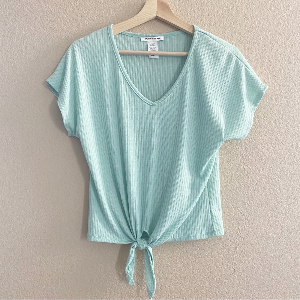 Caution To The Wind Mint Top with Front Tie